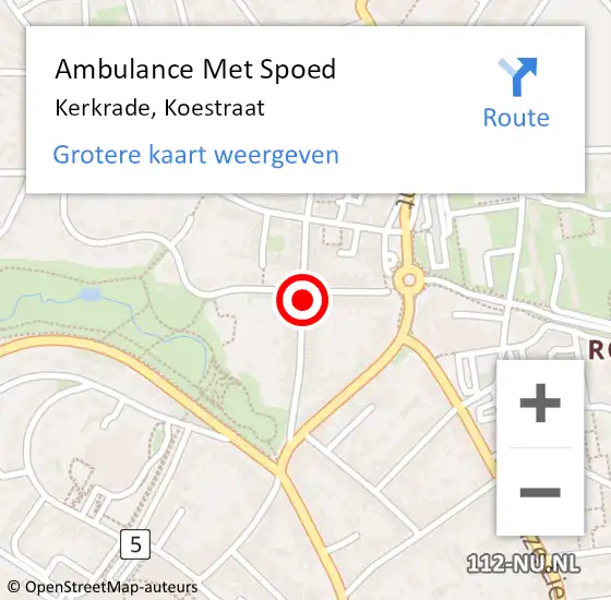 Locatie op kaart van de 112 melding: Ambulance Met Spoed Naar Kerkrade, Koestraat op 21 juni 2014 19:33