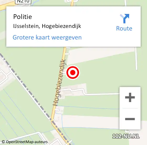 Locatie op kaart van de 112 melding: Politie IJsselstein, Hogebiezendijk op 4 september 2021 12:57