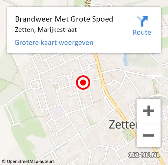 Locatie op kaart van de 112 melding: Brandweer Met Grote Spoed Naar Zetten, Marijkestraat op 4 september 2021 13:12