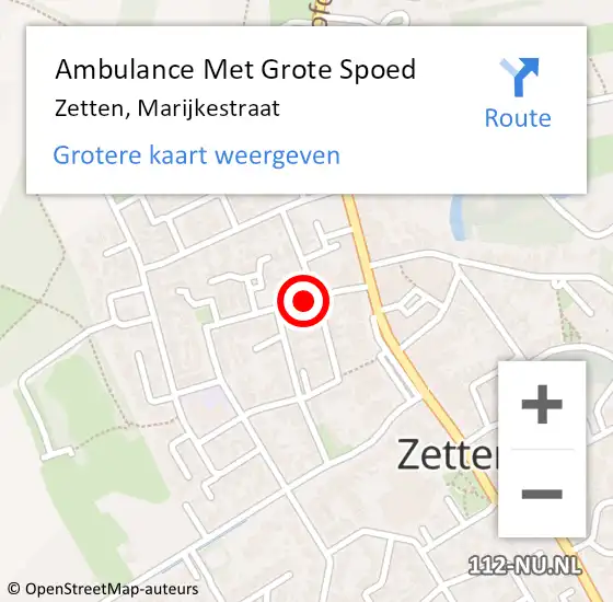 Locatie op kaart van de 112 melding: Ambulance Met Grote Spoed Naar Zetten, Marijkestraat op 4 september 2021 13:13