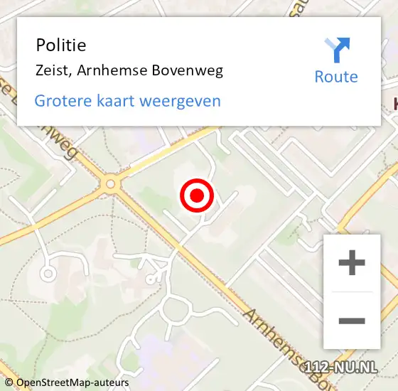 Locatie op kaart van de 112 melding: Politie Zeist, Arnhemse Bovenweg op 4 september 2021 13:20