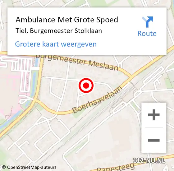 Locatie op kaart van de 112 melding: Ambulance Met Grote Spoed Naar Tiel, Burgemeester Stolklaan op 4 september 2021 13:51