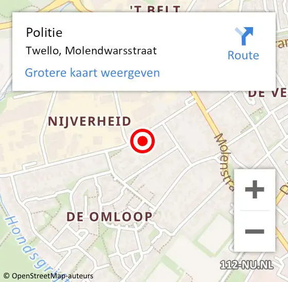 Locatie op kaart van de 112 melding: Politie Twello, Molendwarsstraat op 4 september 2021 14:02