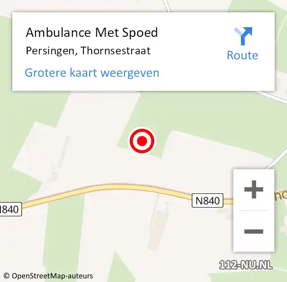 Locatie op kaart van de 112 melding: Ambulance Met Spoed Naar Persingen, Thornsestraat op 4 september 2021 14:08