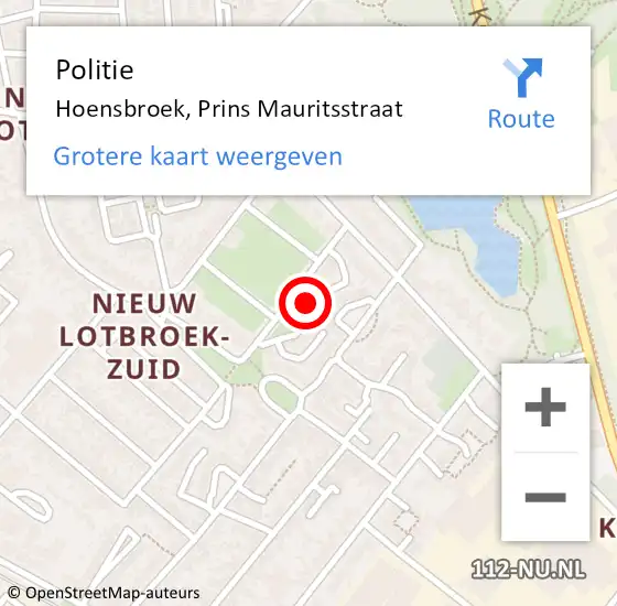 Locatie op kaart van de 112 melding: Politie Hoensbroek, Prins Mauritsstraat op 4 september 2021 14:21