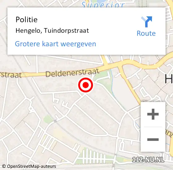 Locatie op kaart van de 112 melding: Politie Hengelo, Tuindorpstraat op 4 september 2021 14:24