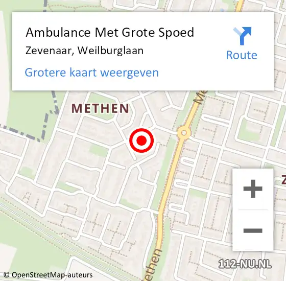 Locatie op kaart van de 112 melding: Ambulance Met Grote Spoed Naar Zevenaar, Weilburglaan op 4 september 2021 14:55