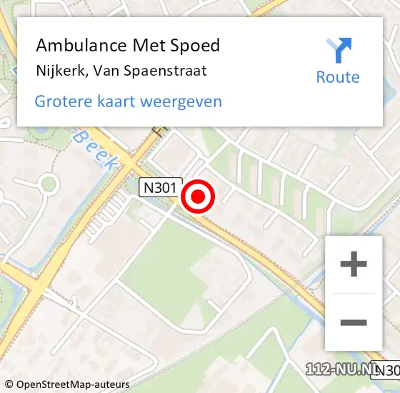 Locatie op kaart van de 112 melding: Ambulance Met Spoed Naar Nijkerk, Van Spaenstraat op 4 september 2021 15:09