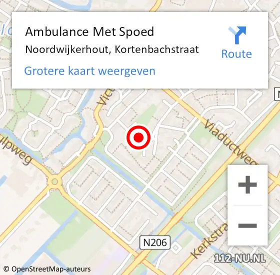 Locatie op kaart van de 112 melding: Ambulance Met Spoed Naar Noordwijkerhout, Kortenbachstraat op 4 september 2021 15:33