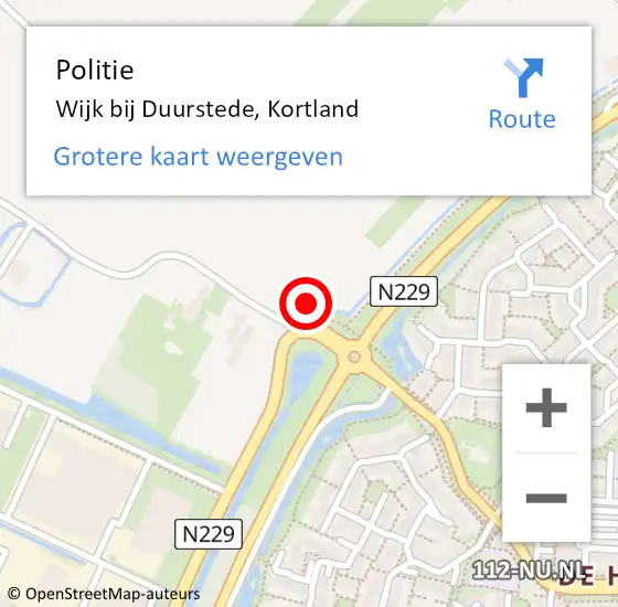 Locatie op kaart van de 112 melding: Politie Wijk bij Duurstede, Kortland op 4 september 2021 15:40