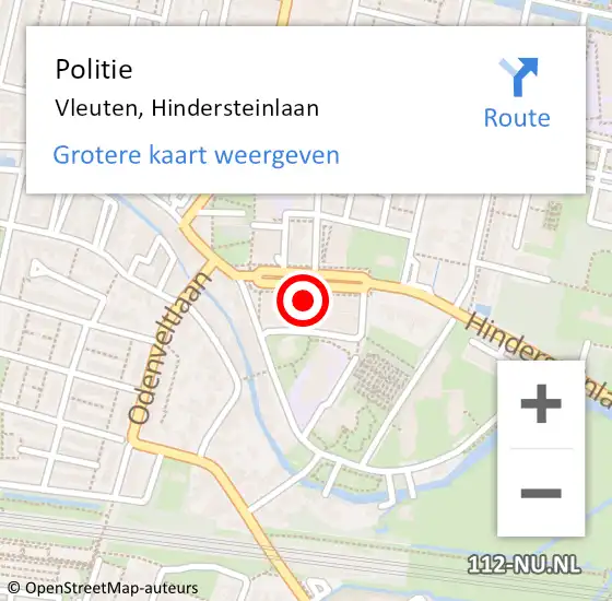 Locatie op kaart van de 112 melding: Politie Vleuten, Hindersteinlaan op 4 september 2021 16:02