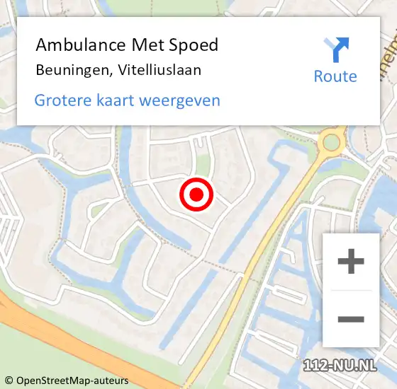 Locatie op kaart van de 112 melding: Ambulance Met Spoed Naar Beuningen, Vitelliuslaan op 4 september 2021 16:27