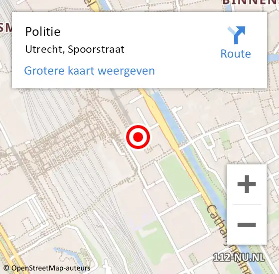 Locatie op kaart van de 112 melding: Politie Utrecht, Spoorstraat op 4 september 2021 16:40