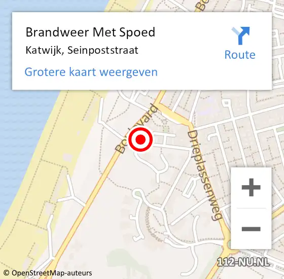 Locatie op kaart van de 112 melding: Brandweer Met Spoed Naar Katwijk, Seinpoststraat op 4 september 2021 16:54