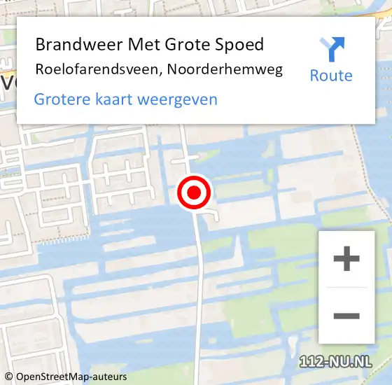 Locatie op kaart van de 112 melding: Brandweer Met Grote Spoed Naar Roelofarendsveen, Noorderhemweg op 4 september 2021 17:19