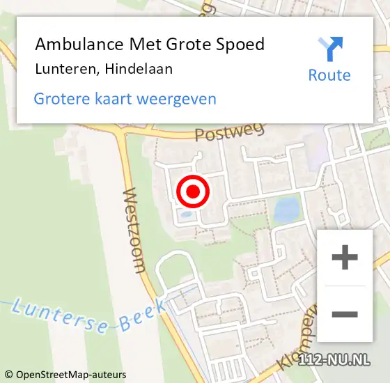 Locatie op kaart van de 112 melding: Ambulance Met Grote Spoed Naar Lunteren, Hindelaan op 4 september 2021 17:21