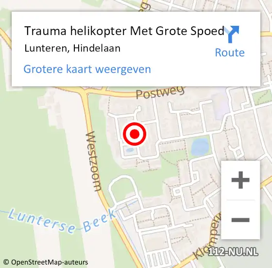 Locatie op kaart van de 112 melding: Trauma helikopter Met Grote Spoed Naar Lunteren, Hindelaan op 4 september 2021 17:39