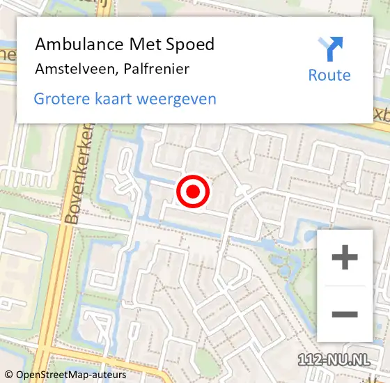 Locatie op kaart van de 112 melding: Ambulance Met Spoed Naar Amstelveen, Palfrenier op 4 september 2021 17:51