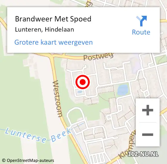 Locatie op kaart van de 112 melding: Brandweer Met Spoed Naar Lunteren, Hindelaan op 4 september 2021 17:53