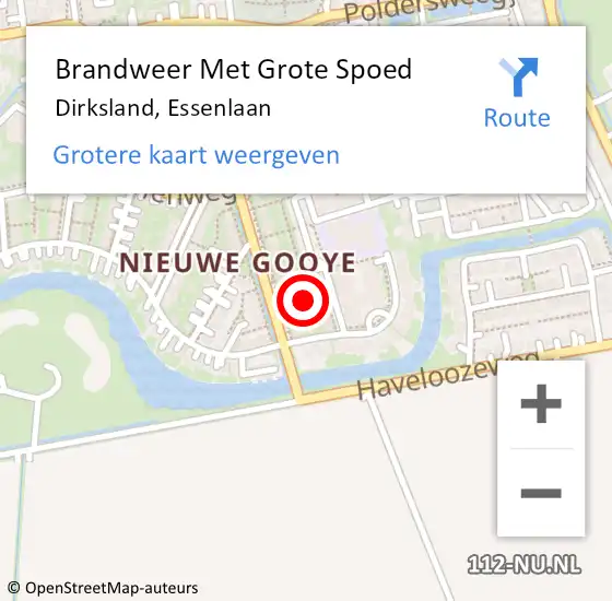 Locatie op kaart van de 112 melding: Brandweer Met Grote Spoed Naar Dirksland, Essenlaan op 4 september 2021 17:56