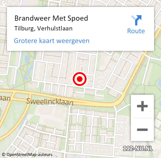 Locatie op kaart van de 112 melding: Brandweer Met Spoed Naar Tilburg, Verhulstlaan op 4 september 2021 17:58