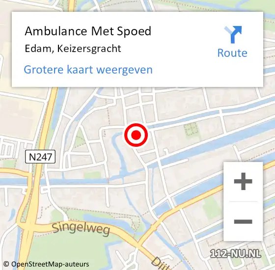 Locatie op kaart van de 112 melding: Ambulance Met Spoed Naar Edam, Keizersgracht op 4 september 2021 18:03