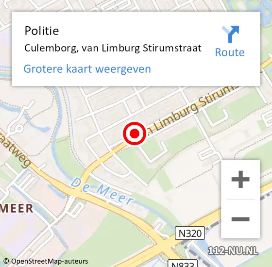 Locatie op kaart van de 112 melding: Politie Culemborg, van Limburg Stirumstraat op 4 september 2021 18:15