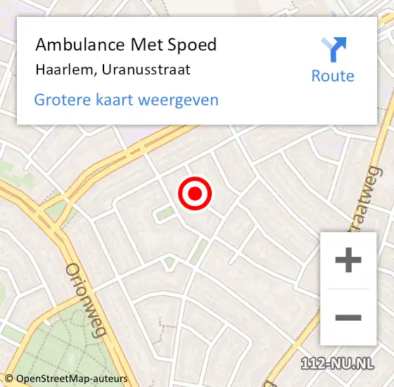 Locatie op kaart van de 112 melding: Ambulance Met Spoed Naar Haarlem, Uranusstraat op 4 september 2021 18:21