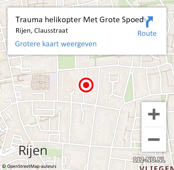 Locatie op kaart van de 112 melding: Trauma helikopter Met Grote Spoed Naar Rijen, Clausstraat op 4 september 2021 18:53