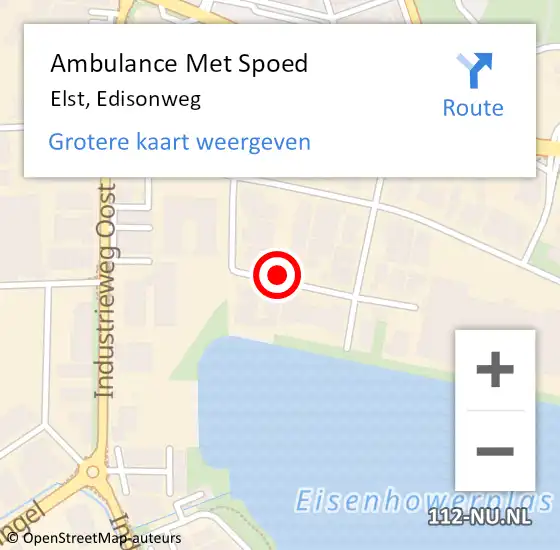 Locatie op kaart van de 112 melding: Ambulance Met Spoed Naar Elst, Edisonweg op 4 september 2021 18:58