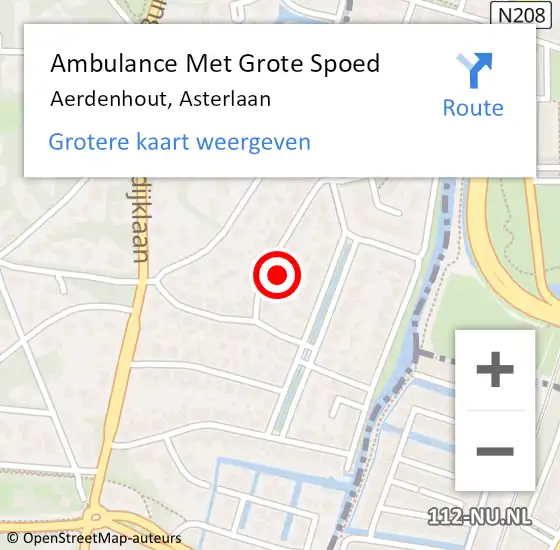 Locatie op kaart van de 112 melding: Ambulance Met Grote Spoed Naar Aerdenhout, Asterlaan op 4 september 2021 19:16