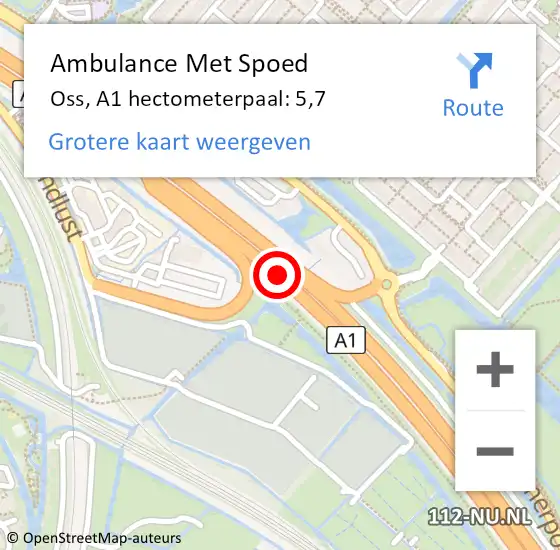 Locatie op kaart van de 112 melding: Ambulance Met Spoed Naar Oss, A1 hectometerpaal: 5,7 op 4 september 2021 19:22