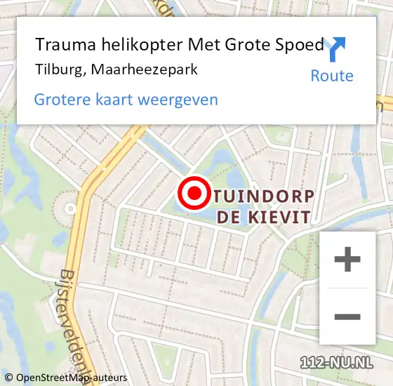 Locatie op kaart van de 112 melding: Trauma helikopter Met Grote Spoed Naar Tilburg, Maarheezepark op 4 september 2021 19:31