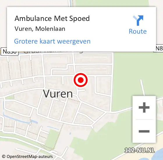 Locatie op kaart van de 112 melding: Ambulance Met Spoed Naar Vuren, Molenlaan op 4 september 2021 19:50