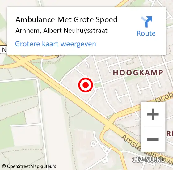 Locatie op kaart van de 112 melding: Ambulance Met Grote Spoed Naar Arnhem, Albert Neuhuysstraat op 4 september 2021 19:51