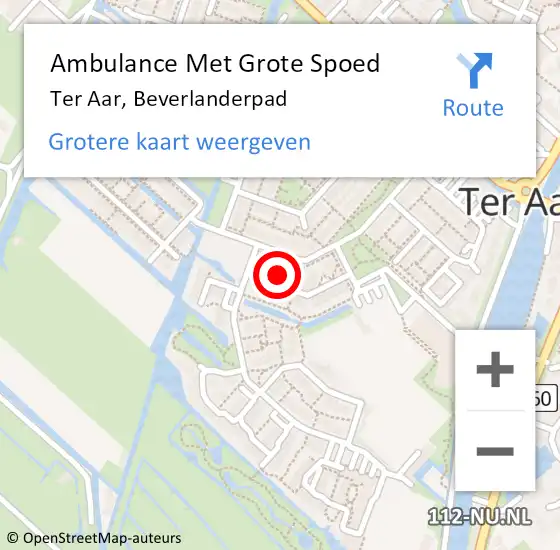 Locatie op kaart van de 112 melding: Ambulance Met Grote Spoed Naar Ter Aar, Beverlanderpad op 4 september 2021 20:09