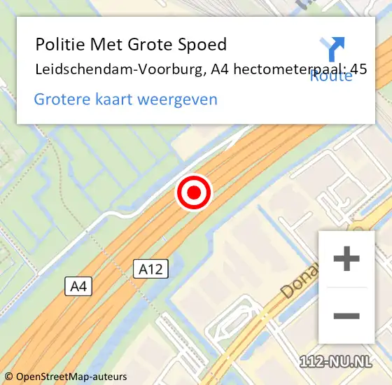 Locatie op kaart van de 112 melding: Politie Met Grote Spoed Naar Leidschendam-Voorburg, A4 hectometerpaal: 45 op 4 september 2021 20:26