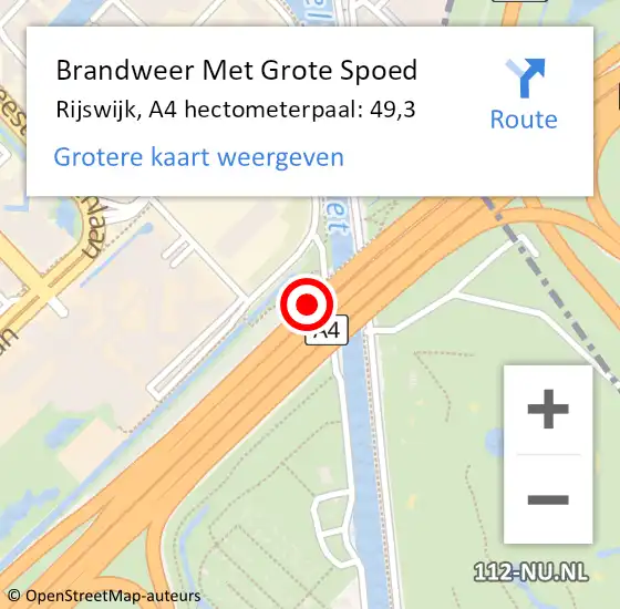 Locatie op kaart van de 112 melding: Brandweer Met Grote Spoed Naar Den Haag, A4 hectometerpaal: 49,3 op 4 september 2021 20:30