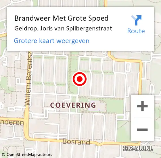 Locatie op kaart van de 112 melding: Brandweer Met Grote Spoed Naar Geldrop, Joris van Spilbergenstraat op 4 september 2021 20:35