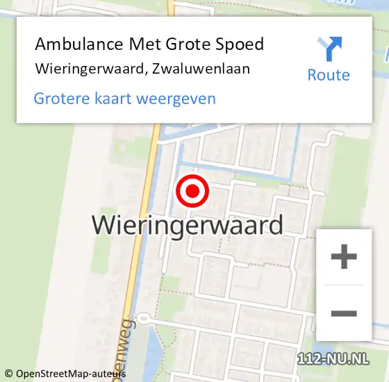 Locatie op kaart van de 112 melding: Ambulance Met Grote Spoed Naar Wieringerwaard, Zwaluwenlaan op 4 september 2021 22:01