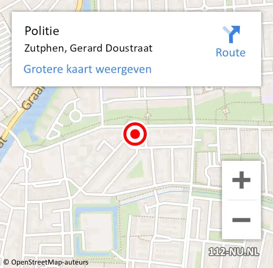 Locatie op kaart van de 112 melding: Politie Zutphen, Gerard Doustraat op 4 september 2021 22:01