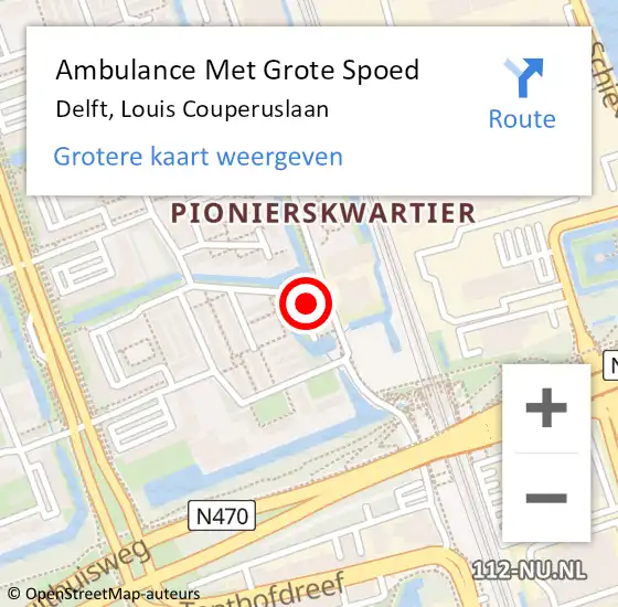 Locatie op kaart van de 112 melding: Ambulance Met Grote Spoed Naar Delft, Louis Couperuslaan op 4 september 2021 22:54