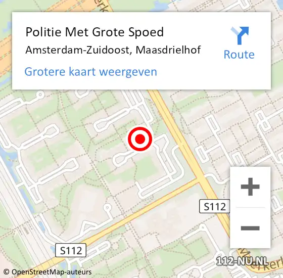 Locatie op kaart van de 112 melding: Politie Met Grote Spoed Naar Amsterdam-Zuidoost, Maasdrielhof op 4 september 2021 23:48