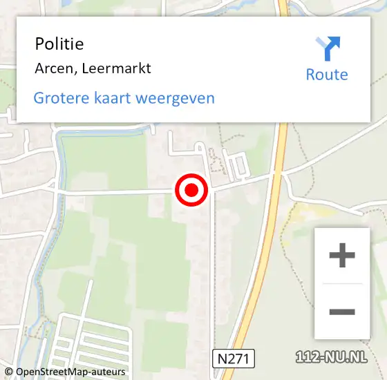 Locatie op kaart van de 112 melding: Politie Arcen, Leermarkt op 5 september 2021 00:01