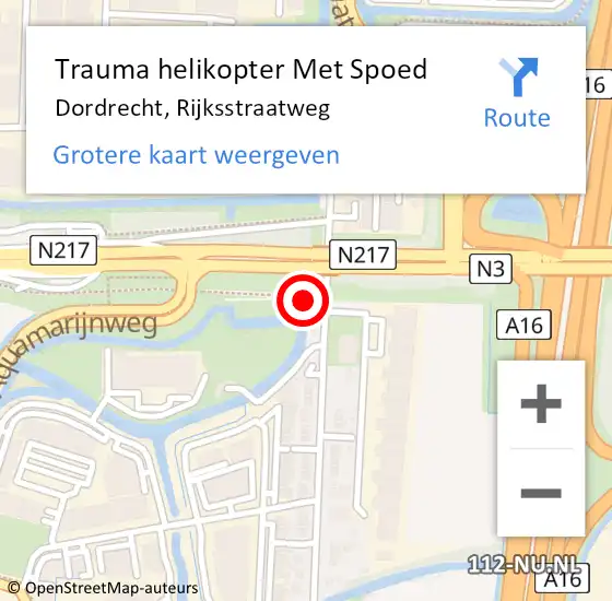 Locatie op kaart van de 112 melding: Trauma helikopter Met Spoed Naar Dordrecht, Rijksstraatweg op 5 september 2021 00:11