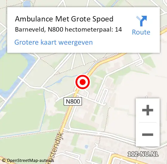 Locatie op kaart van de 112 melding: Ambulance Met Grote Spoed Naar Barneveld, N800 hectometerpaal: 14 op 5 september 2021 00:19