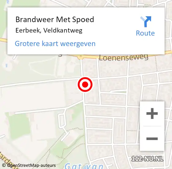 Locatie op kaart van de 112 melding: Brandweer Met Spoed Naar Eerbeek, Veldkantweg op 5 september 2021 00:45