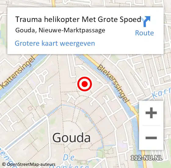 Locatie op kaart van de 112 melding: Trauma helikopter Met Grote Spoed Naar Gouda, Nieuwe-Marktpassage op 5 september 2021 00:47