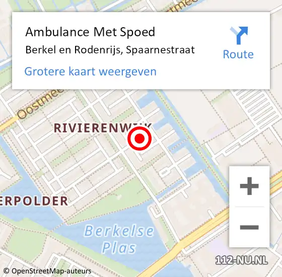 Locatie op kaart van de 112 melding: Ambulance Met Spoed Naar Berkel en Rodenrijs, Spaarnestraat op 5 september 2021 01:33