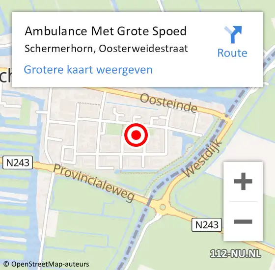 Locatie op kaart van de 112 melding: Ambulance Met Grote Spoed Naar Schermerhorn, Oosterweidestraat op 5 september 2021 01:44